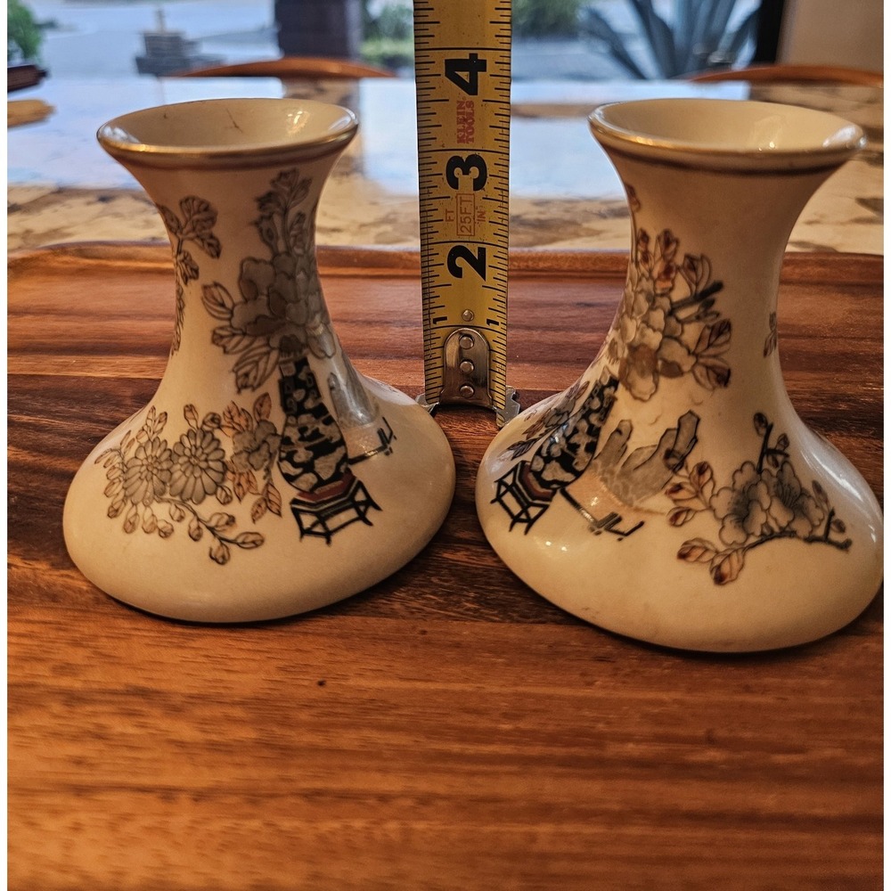 TWO Vintage‎ Toyo Hand Painted In Macau Ceramic Taper Candle Holders 4" - Picture 14 of 14